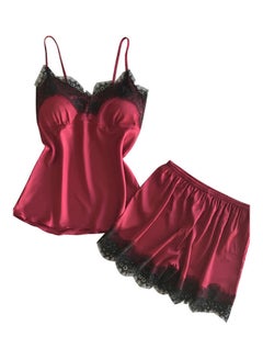 Buy 2-Piece Sleepwear Top And Pantie Set Wine Red in Saudi Arabia