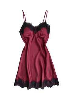 Buy Silky Lace Patchwork Nightdress Wine Red in Saudi Arabia