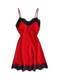 Buy Silky Lace Patchwork Nightdress Red/Black in Saudi Arabia