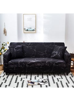 Buy 3-Seater Exquisitely Marble Pattern Designed Wrinkle-free Full Coverage Sofa Slipcover With 1xCushion Cover Black/Grey Length Stretch From 190 To 230cm in Saudi Arabia