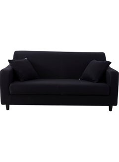 Buy 3-Seater Exquisitely Designed Wrinkle-free Full Coverage Stretchable Sofa Slipcover With 1xCusion Cover Black Length Stretch From 186 To 230cm in Saudi Arabia
