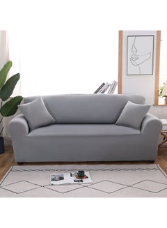 Buy 3-Seater Exquisitely Designed Wrinkle-free Full Coverage Sofa Slipcover Grey Length Stretch From 190 To 230cm in Saudi Arabia