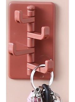 Buy 1-Piece Adhesive Rotatable Wall 4-Hooks Holder Red in UAE