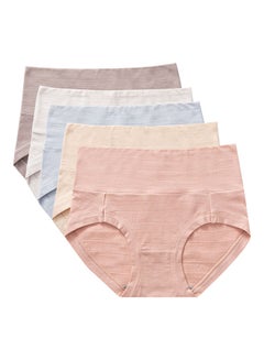 Buy 5-Piece Of Cotton High-Waisted Abdomen Panties Multicolour in Saudi Arabia