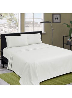 Buy Double Bed Cotton Striped BedSheet Set with 2 Pillows Cotton white in UAE