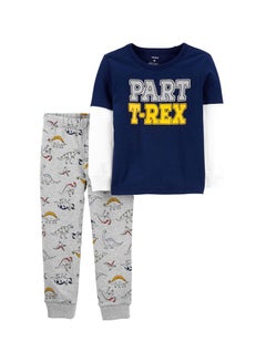 Buy 2-Piece Part T-Rex Printed Tee And Dino Jogger Set Blue/Grey/Yellow in Saudi Arabia