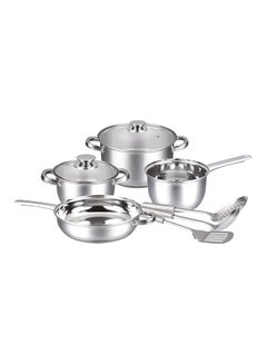 Buy 9 Piece Stainless Steel Cookware Set Silver 4.1kg in UAE