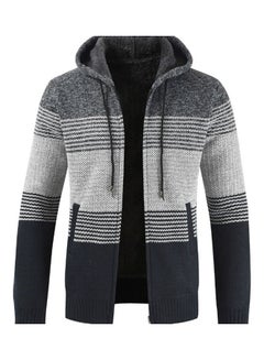 Buy Color Block Stripes Warm Fleece Jacket Dark Grey/Black in UAE