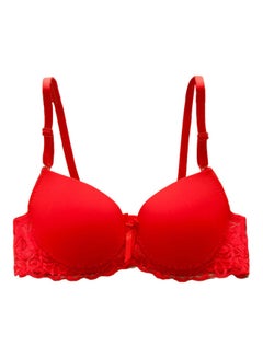 Buy Lace Push Up Underwired Bra Red in UAE