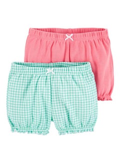 Buy 2-Piece Infant Girls Checkered & Solid Shorts Multicolour in Saudi Arabia