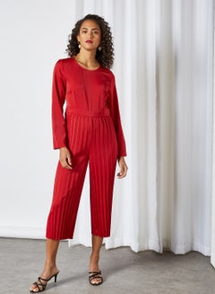 Buy Satin Pleated Jumpsuit Red in UAE