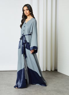 Buy Colourblock Satin Detail Abaya Grey in Saudi Arabia