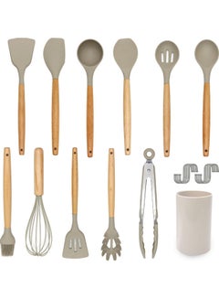 Buy 11-Piece Silicone Cooking Utensil Set Grey/Brown 35.00cm in UAE