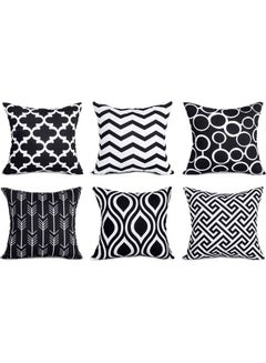 Buy 6-Piece Decorative Sofa Pillow Cover Black/White in Saudi Arabia