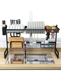 اشتري Over The Sink Dish Drying Rack Organizer Black 85cm في الامارات