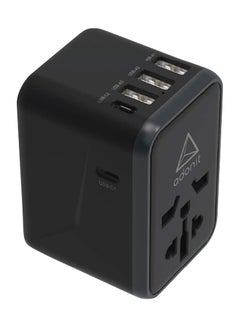 اشتري Universal Travel Adapter 3 A2C - International Wall Charger PD 61 W (3 USB-A + 2 USB-C) أسود في الامارات