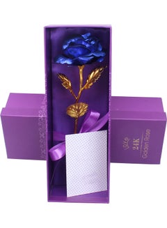 Buy Rose Flower Present With Gift Box Blue/Gold in Saudi Arabia