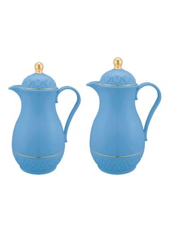 Buy 2-Piece Plastic Coffee/Tea Flask Blue/Gold 0.6 + 1Liters in Saudi Arabia