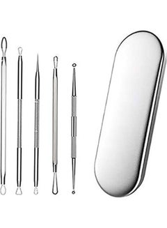 Buy 5-Piece Stainless Steel Blackhead Remover With Case Silver in Saudi Arabia