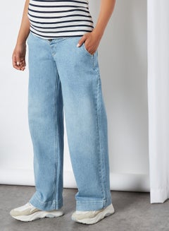 Buy Wide Leg Jeans Light Blue Denim in UAE