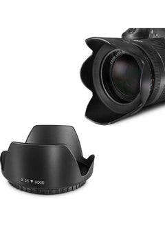 Buy Professional 55mm Tulip Flower Lens Hood [ Compatible for Nikon, for Canon DSLR Camera, Digital Cameras and Camcorders ] [Protects Lens from Accidental Impact] Black in UAE