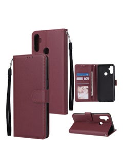 Buy Leather Mobile Phone Cover with 3 Card Slots for Realme C3 and 6 Purple in Saudi Arabia