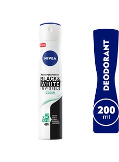 Buy Black And White Invisible Clean, Antiperspirant For Women, Spray 200ml in Saudi Arabia