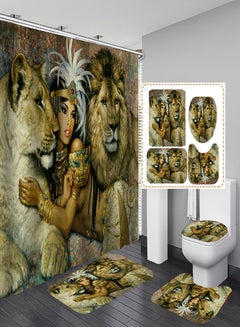 Buy 4-Piece Waterproof Bathroom Curtain with Non-Slip Toilet Pad Cover Multicolour 180 x 180cm in UAE