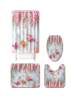 Buy 4-Piece Waterproof Bathroom Curtain with Non-slip Toilet Pad Cover Multicolour 75 x 45cm in Saudi Arabia