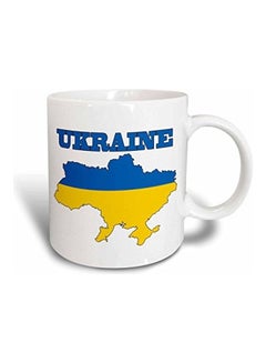 Buy Flag Of The Ukraine Printed Ceramic Mug White/Blue/Yellow in UAE