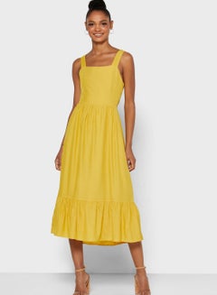 Buy Ruffle Hem Dress Yellow in Saudi Arabia