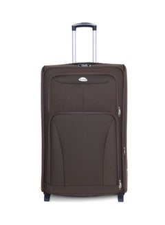 اشتري Soft Shell Travel Bag Large Checked Luggage Trolley For Unisex Ultra Lightweight Expandable Suitcase With 2 Wheels Brown في الامارات