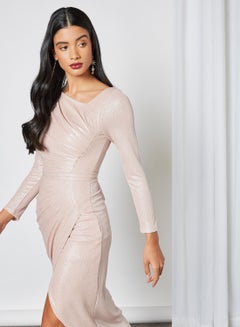 Buy Front Slit Bodycon Dress Pink in UAE