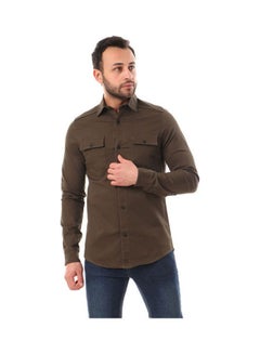 Buy Press Buttons Long Sleeves Shirt Olive in Egypt