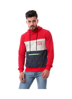 Buy Tri-Tone Hoodie With Front Zipper Pocket Red,OffWhite/NavyBLue in Egypt