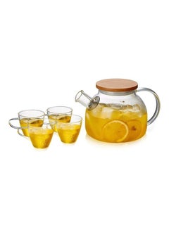 Buy Heat Resistant Glass Teapot Set Clear 1000ml in Saudi Arabia