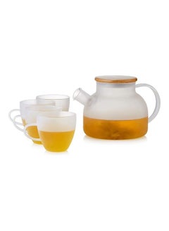 اشتري طقم إبريق شاي زجاجي مقاوم للحرارة شفاف 800مل في السعودية