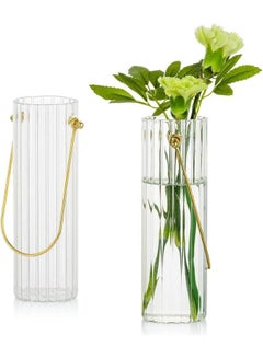 Buy 2-Piece Portable Flowers Vase Clear/Gold 6.5x20cm in Saudi Arabia