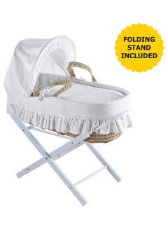 Buy Broderie Anglaise Palm Moses Basket With Folding Stand - White in UAE