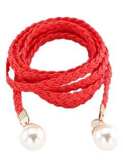 Buy Pearl Decor Braided Waist Belt Red/White in Saudi Arabia