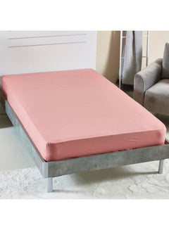 Buy Wellington Twin Fitted Sheet Cotton Pink 120X200cm in UAE