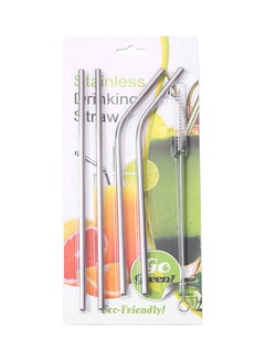 Buy 5-Piece Stainless Steel Drinking Straw Set Silver in Egypt