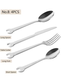 Buy 4-Piece Stainless Steel Wrench Shaped Spoon And Fork Set Silver in UAE