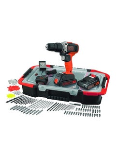 Buy 18V Li-Ion Cordless Hammer Drill Kit With 160 Accessories In Kitbox / 2 x 1.5Ah Batteries Black/Orange in UAE