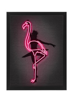 Buy Ballerina Flamingo Neon Wall Decor Poster With Frame Multicolour 30x40cm in UAE