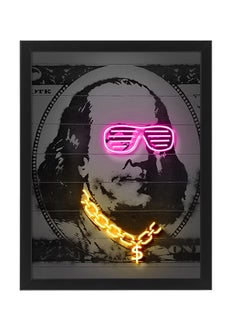 Buy Franklin 100 Dollars Currency  Neon Wall Decor Poster With Frame Multicolour 30x40cm in UAE