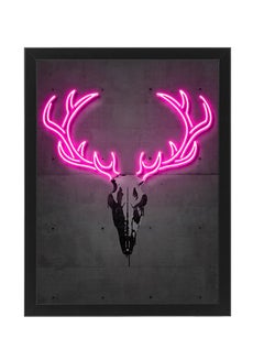 Buy Deer Skull Neon Wall Decor Poster With Frame Multicolour 50x40cm in UAE