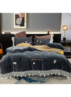 Buy 4 Piece Duvet Set, King Size Velvet Royal Black 240 x 260cm in Saudi Arabia