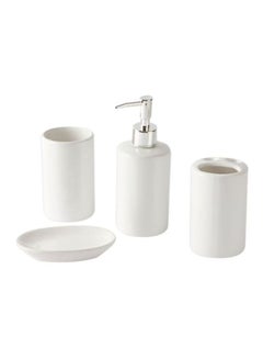 اشتري طقم أدوات حمام ميكا من 4 قطع أبيض Soap Dish (13x3x9.3), Soap Dispenser (14x7), Tumbler (10x7), Toothbrush Holder (10x7)سم في السعودية