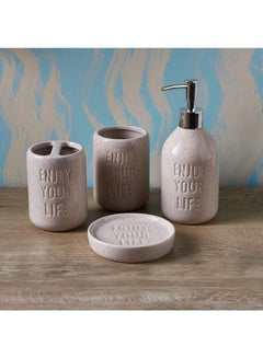 Buy 4-Piece Embossed Ceramic Bath Set Beige in UAE